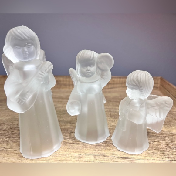 Set Of 3 Frosted Glass Musical Angels Candle Holders - Picture 1 of 3